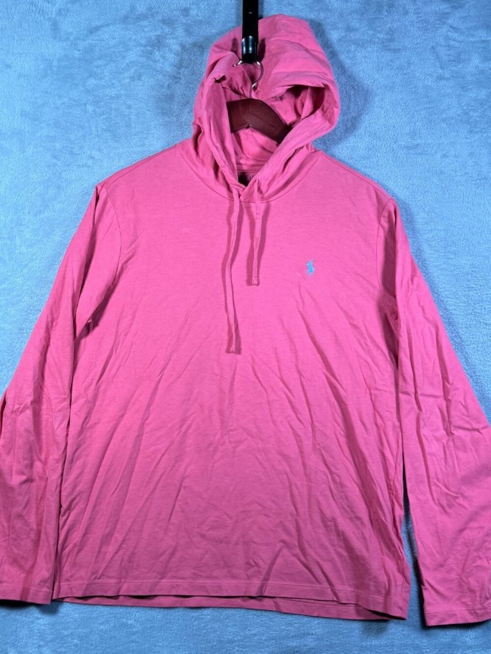 Polo Ralph Lauren T Shirt Hoodie Mens M Pink Blue Pony Pullover *FLAW